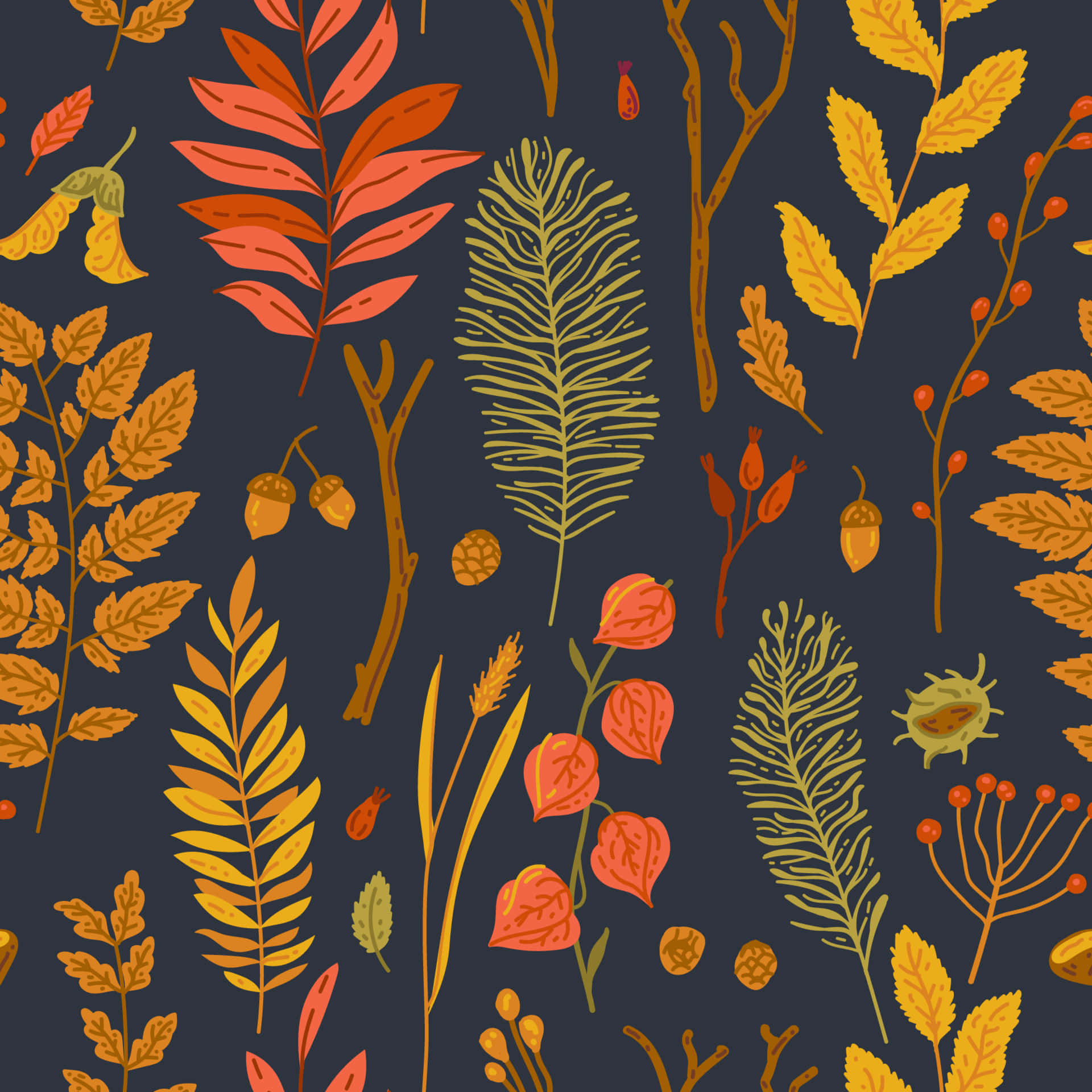 Autumn Leaves Cute Fall Pattern Vector Art Wallpaper