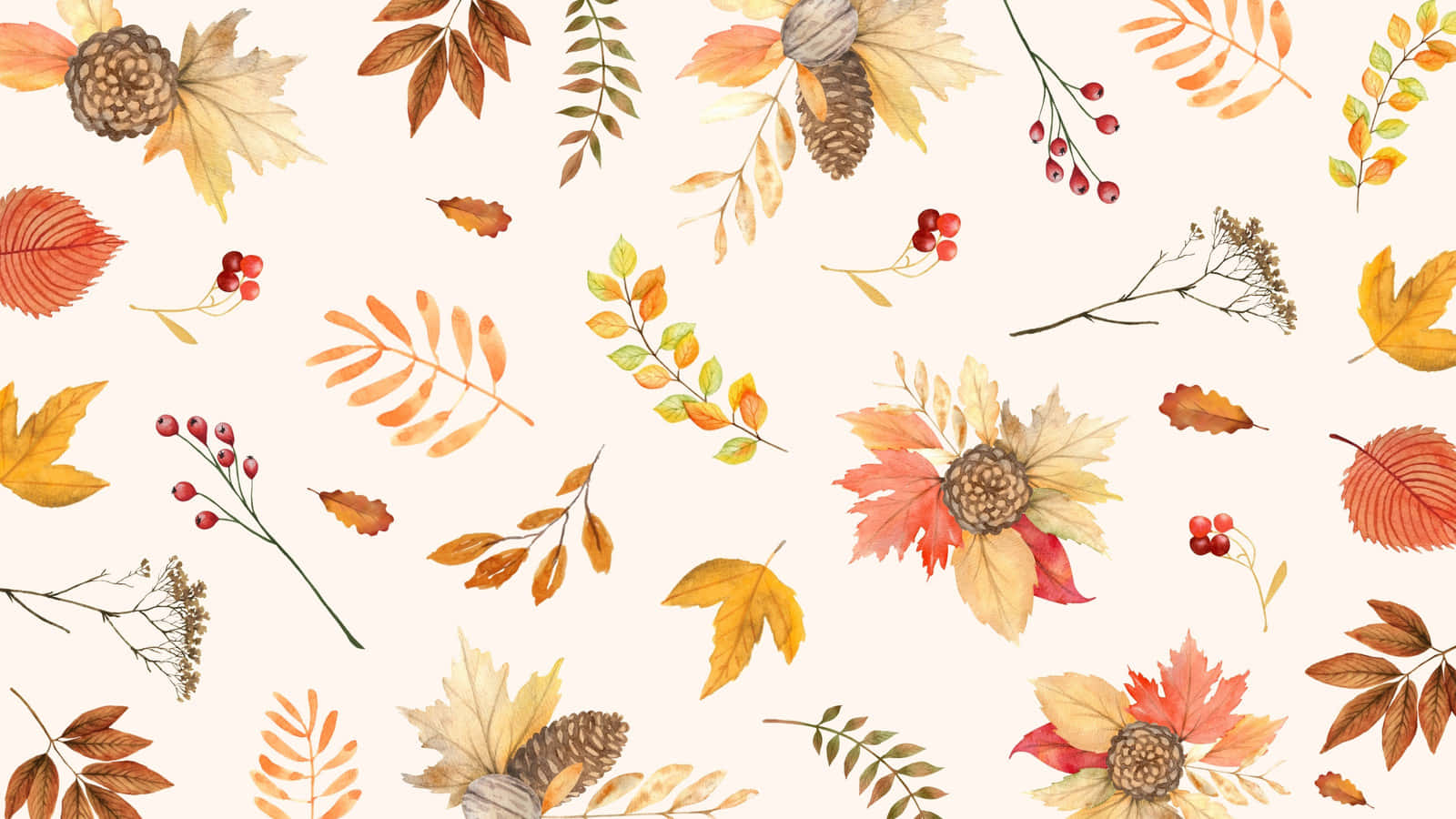 Deciduous Autumn Leaves Cute Fall Pattern Digital Painting Wallpaper