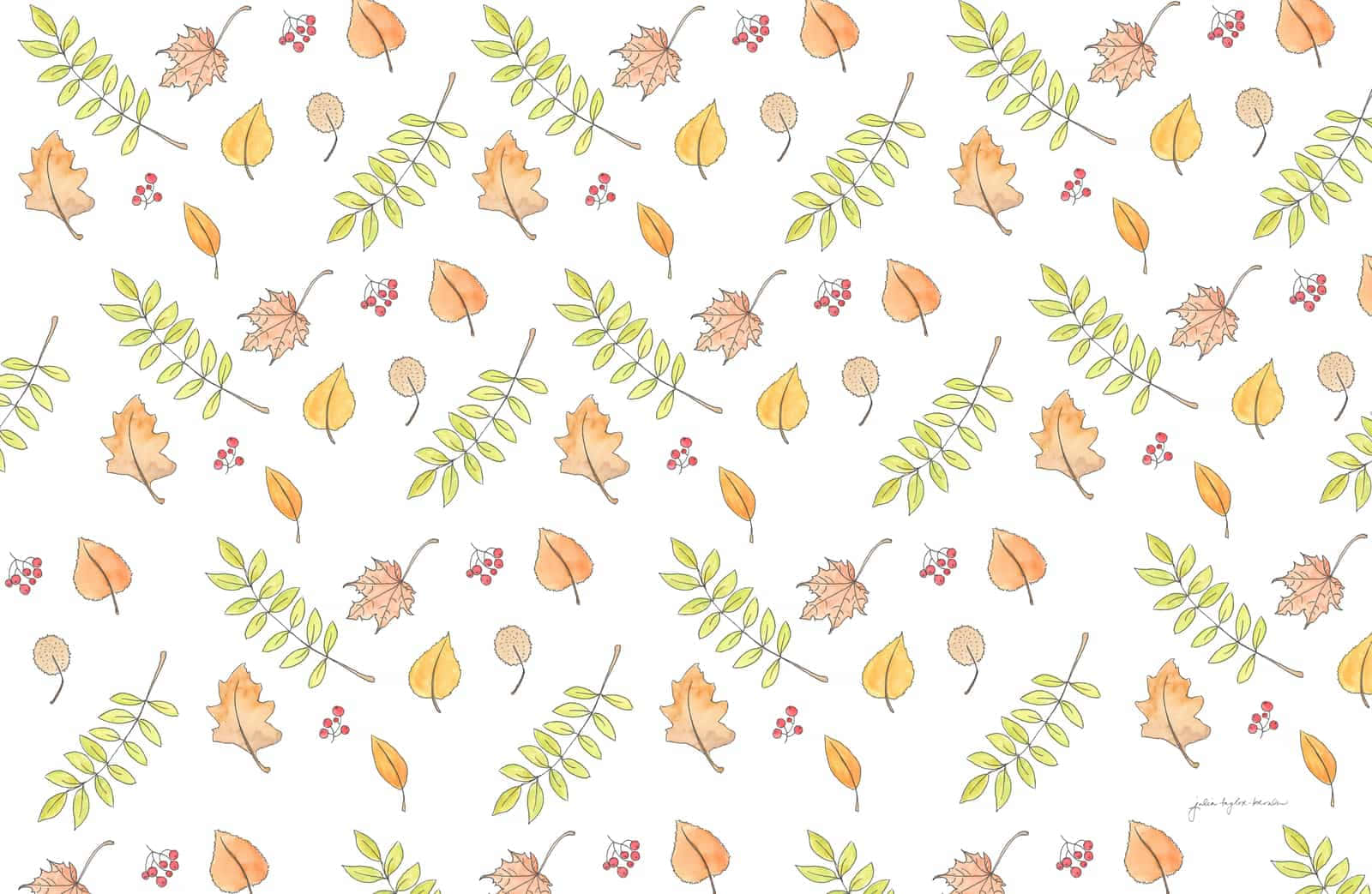 Efterårsblade mønster på hvid baggrund Wallpaper