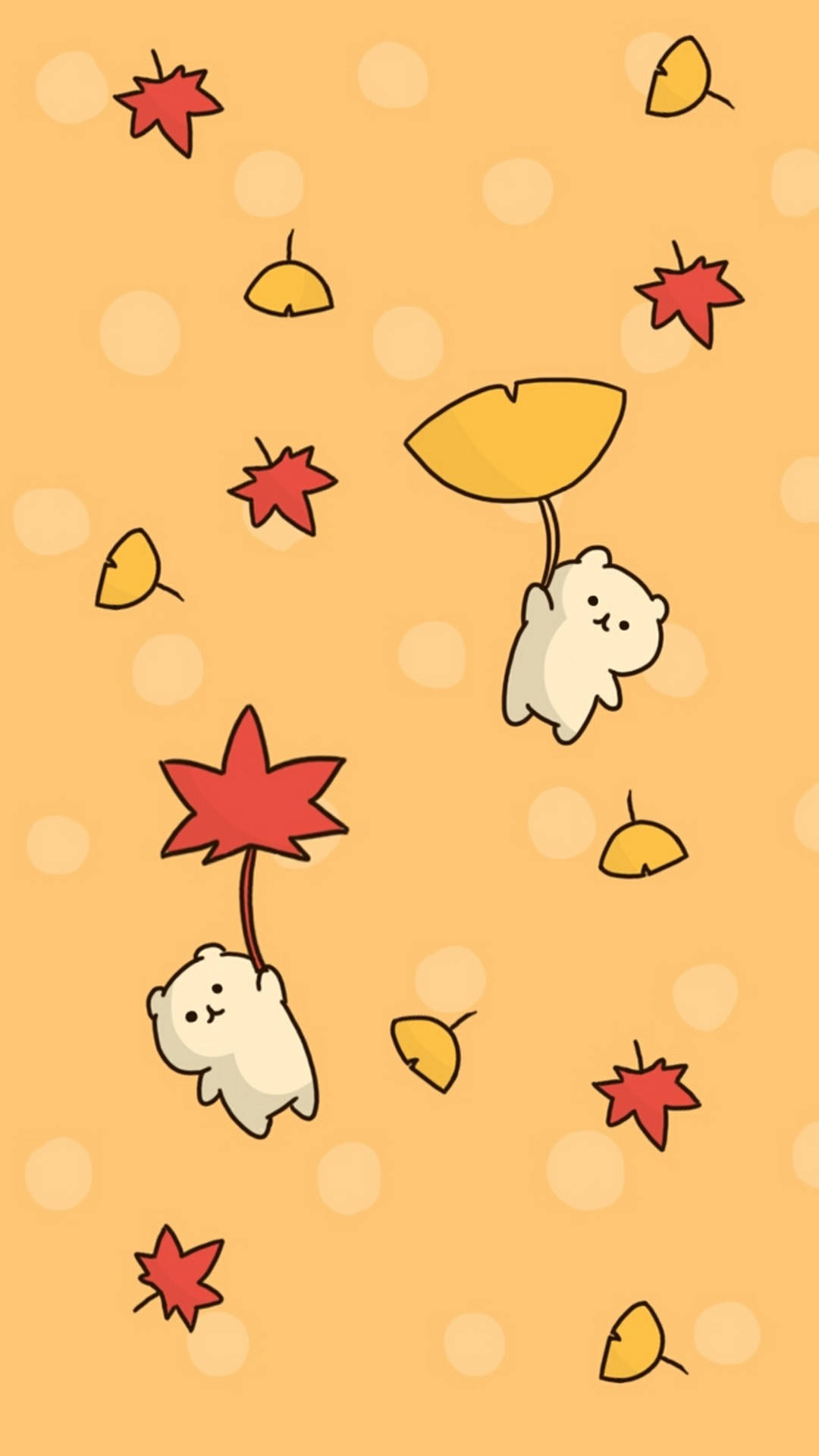A Pattern With A Kawaii Bear And Leaves Wallpaper