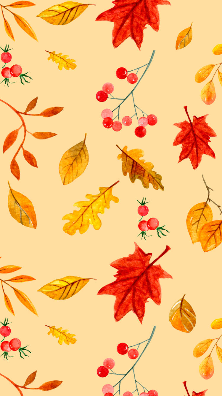 Autumn Leaves On A Yellow Background Wallpaper