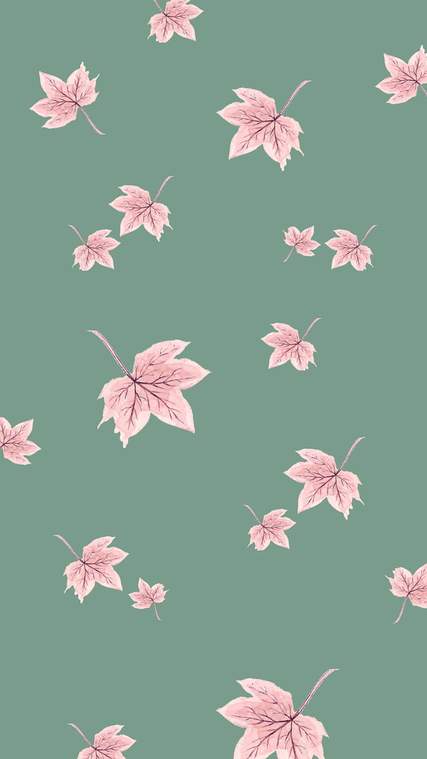 Pink Leaves On A Green Background Wallpaper