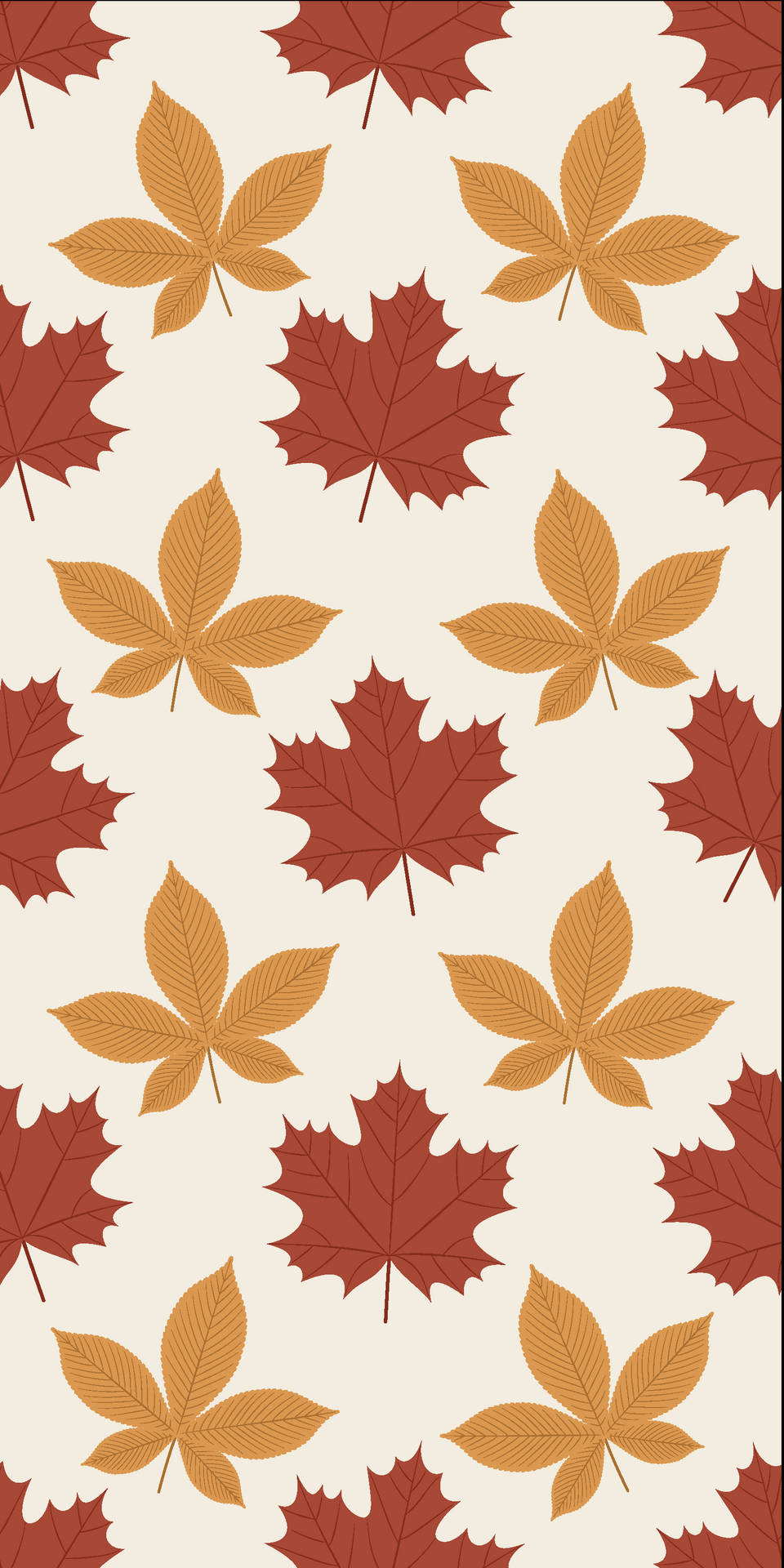 Cute Fall Phone Red Brown Leaves Pattern Wallpaper