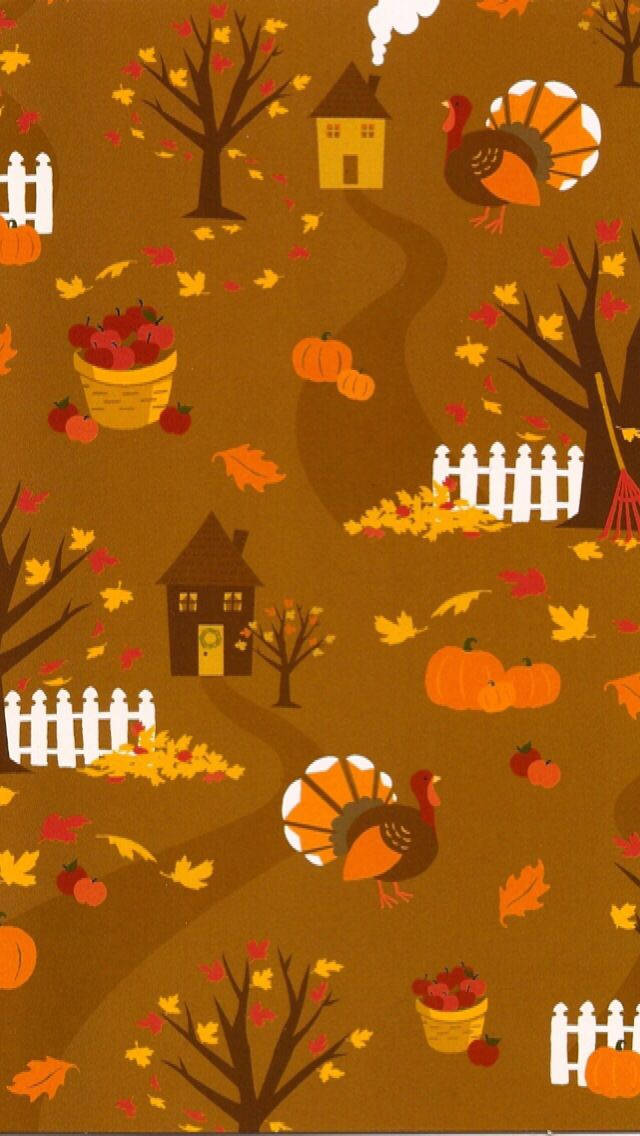 Cute Fall Phone Turkeys Trees Wallpaper