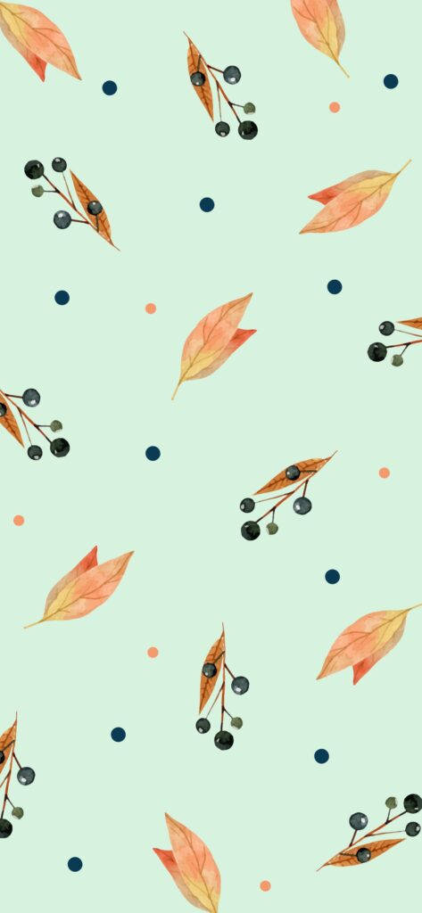 A Pattern With Leaves And Berries On A Green Background Wallpaper