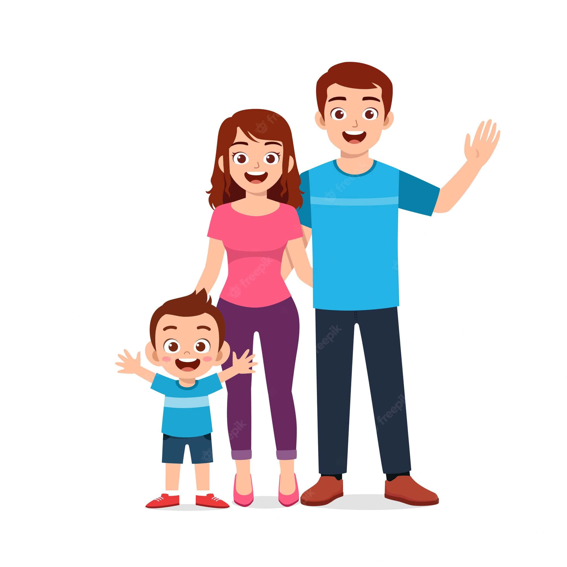 Cute Cartoon Family Waving Picture