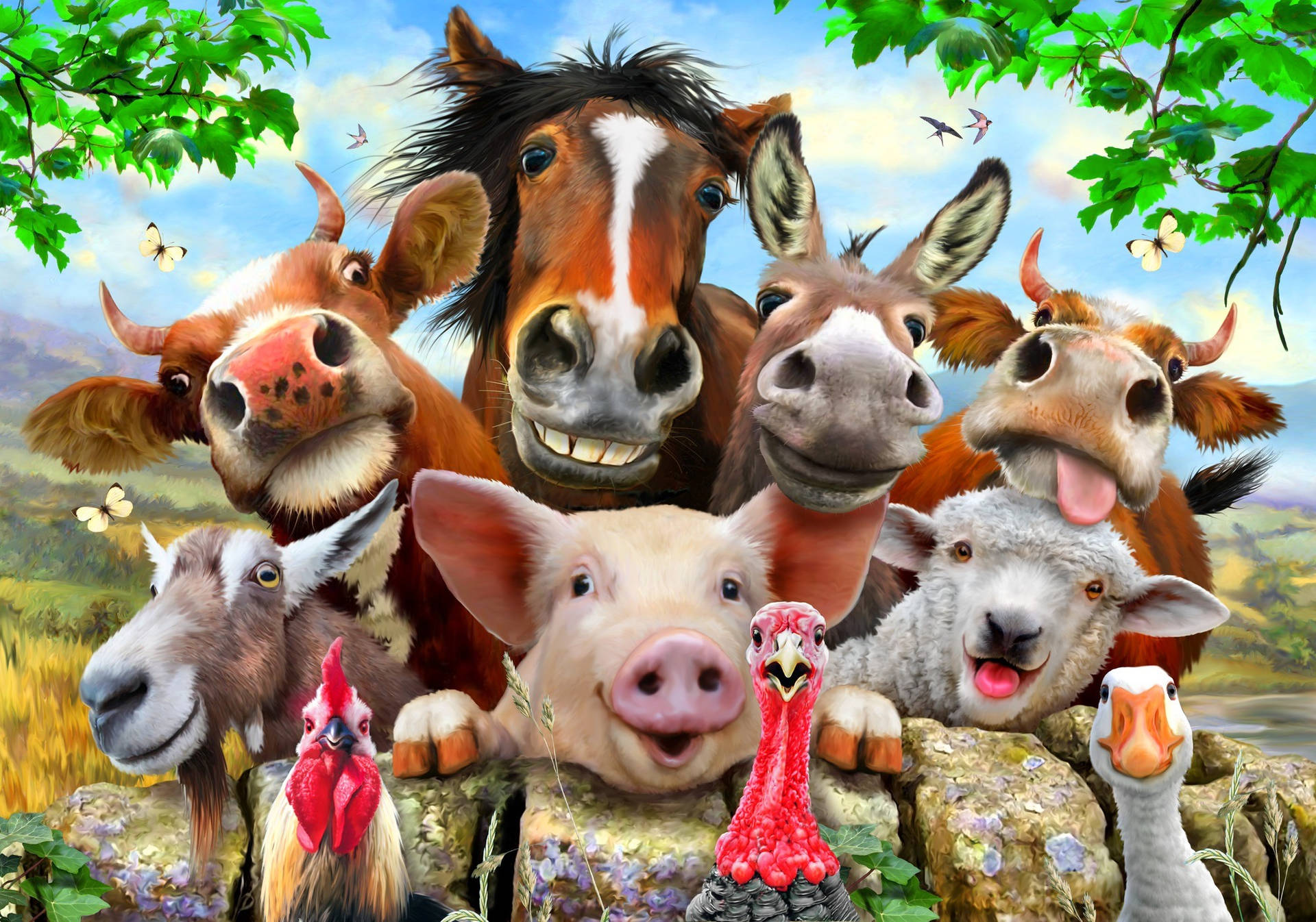 Cute Farm Animal Family Artwork Wallpaper