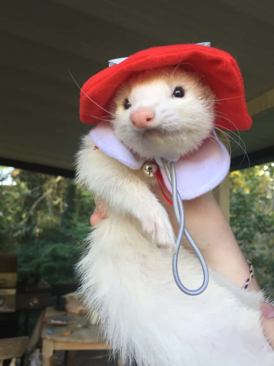 Cute Ferret With Red Hat Pictures
