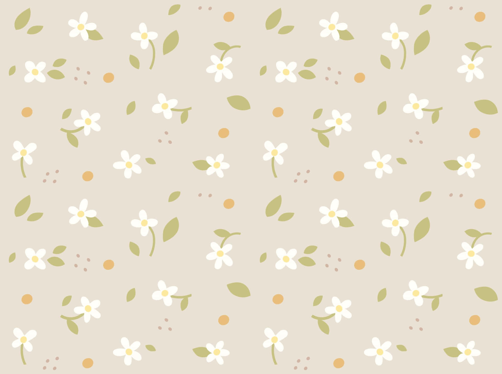 A White And Yellow Floral Pattern On A Beige Background