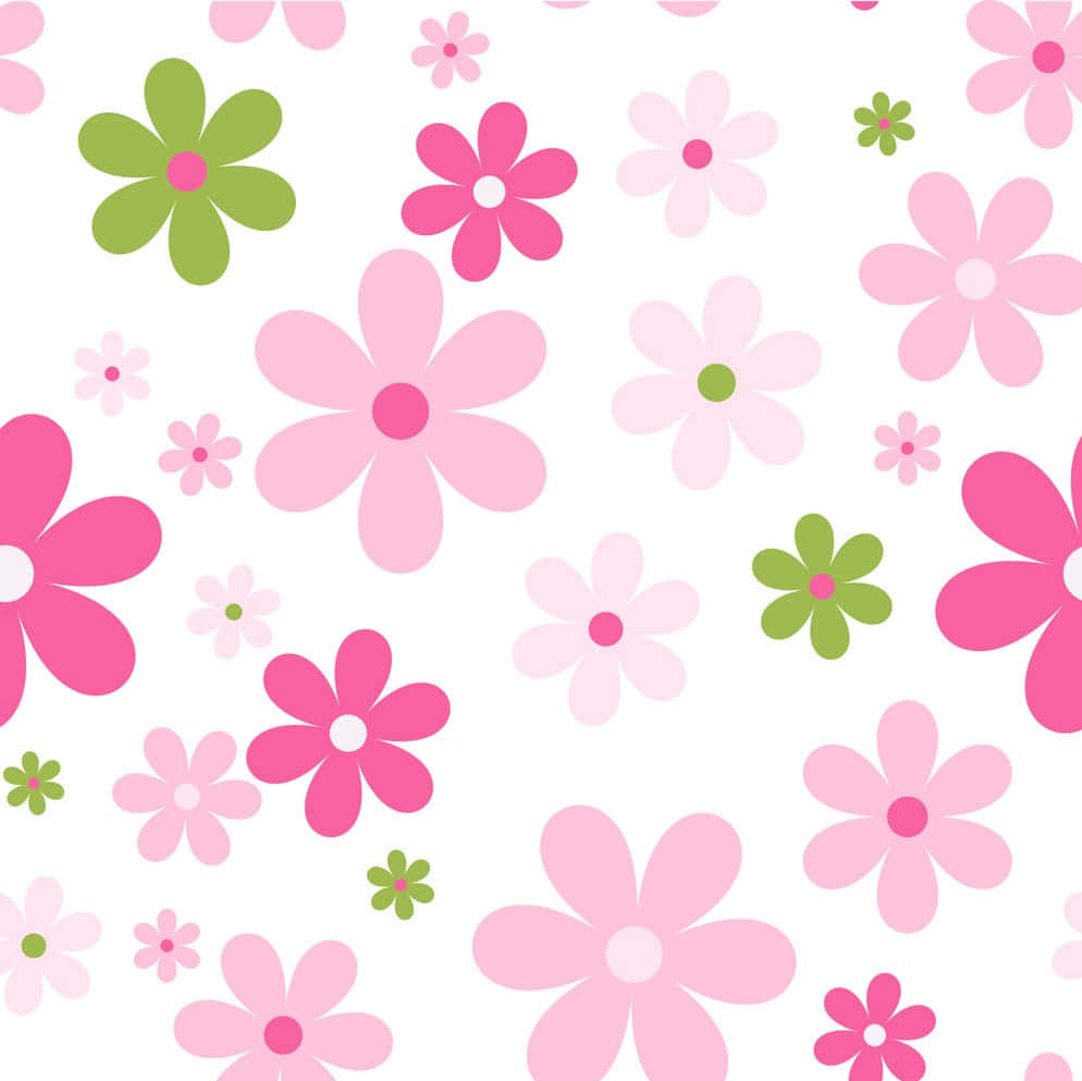 Pink And Green Flowers On A White Background