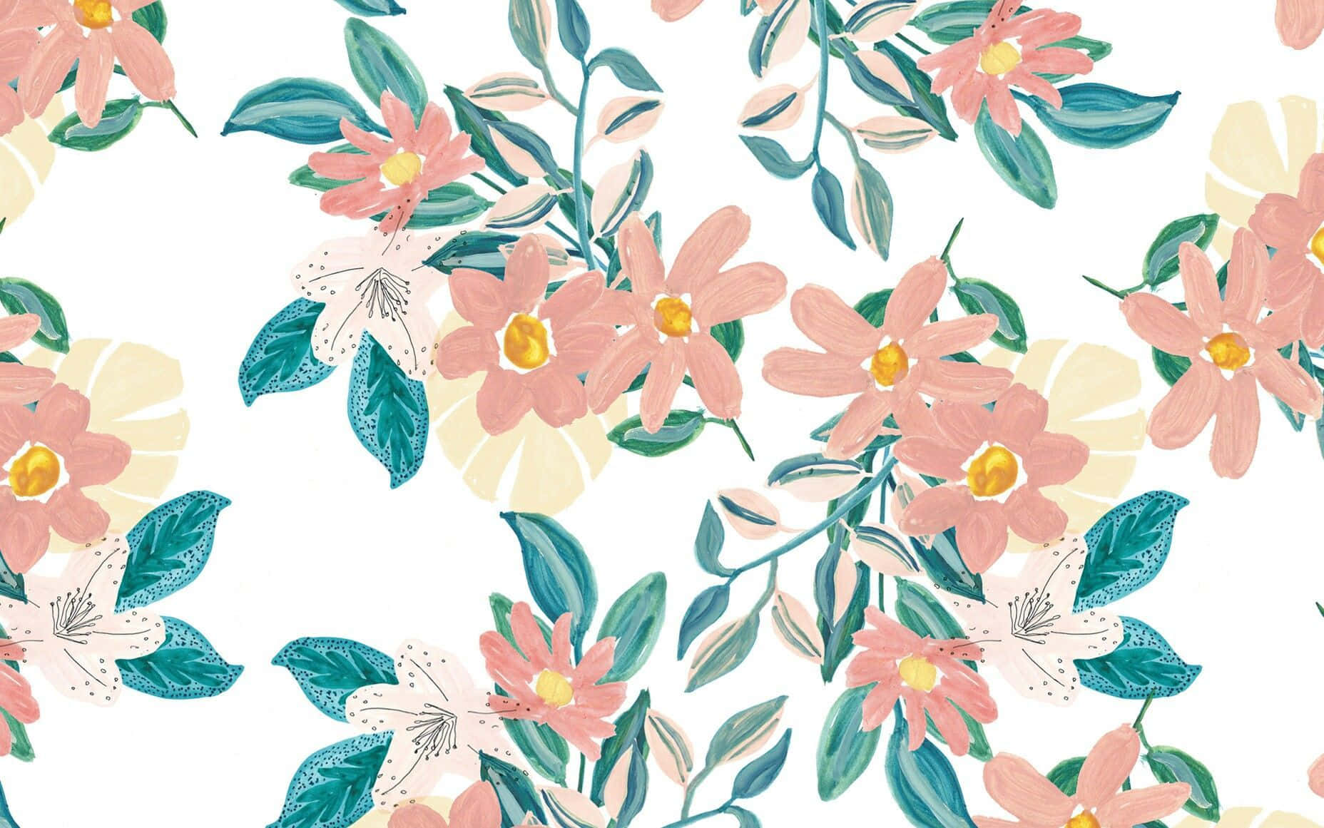 Digital Leaves And Flowers Cute Floral Wallpaper