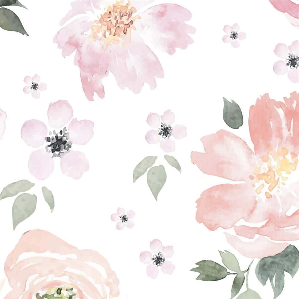 Pastel Pink Cute Floral Painting Wallpaper