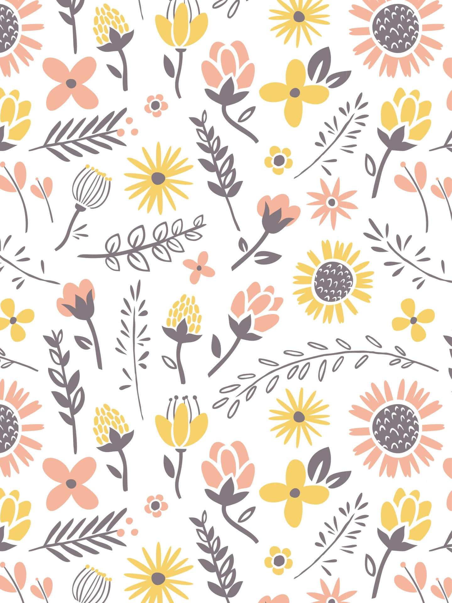 Orange And Yellow Cute Floral Pattern Wallpaper