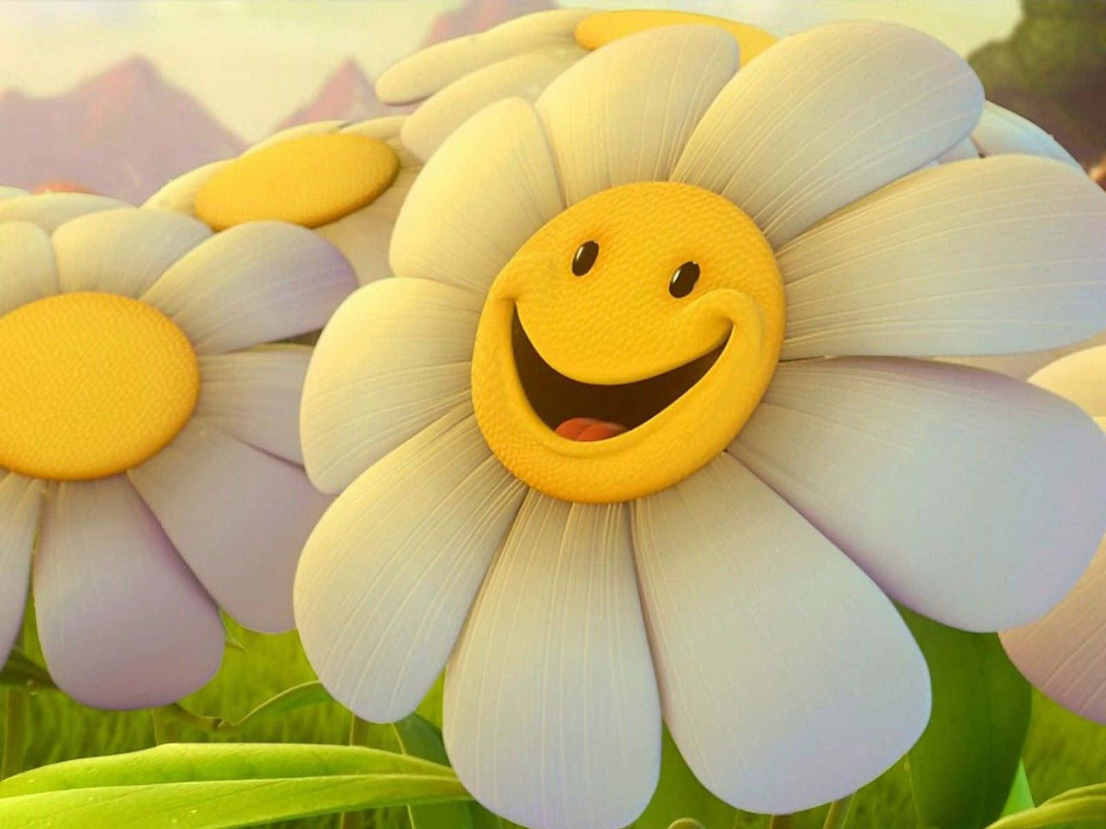 Einegruppe Weißer Blumen Mit Smiley-gesichtern Auf Ihnen Wallpaper