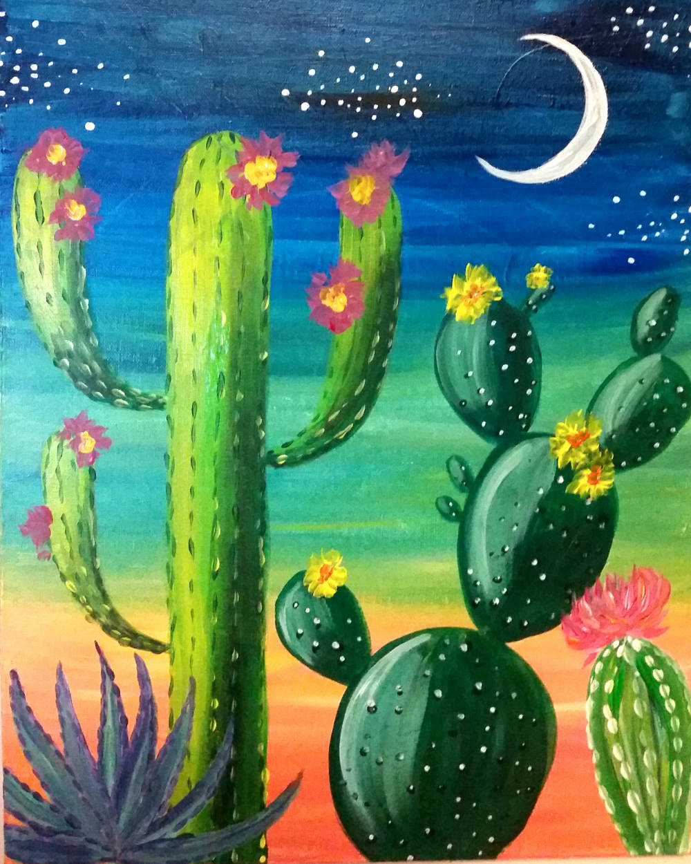 Sød Blomst Kaktus Arizona Ørken Kunst Tapet Wallpaper