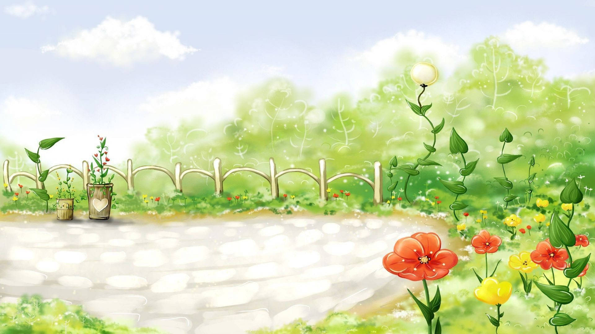 Cute Flower Garden Art Wallpaper