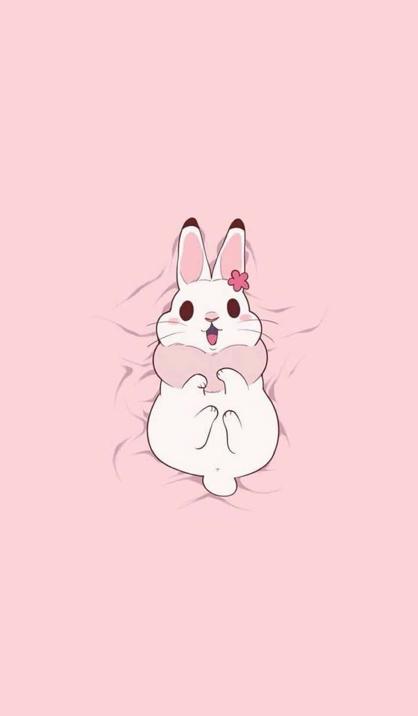 Cute Fluffy Bunny Pink Background Wallpaper