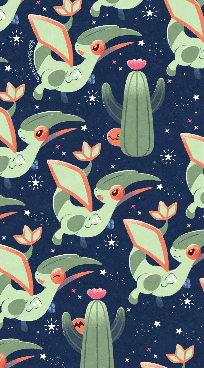 Niedlicherflygon Und Kaktus Wallpaper