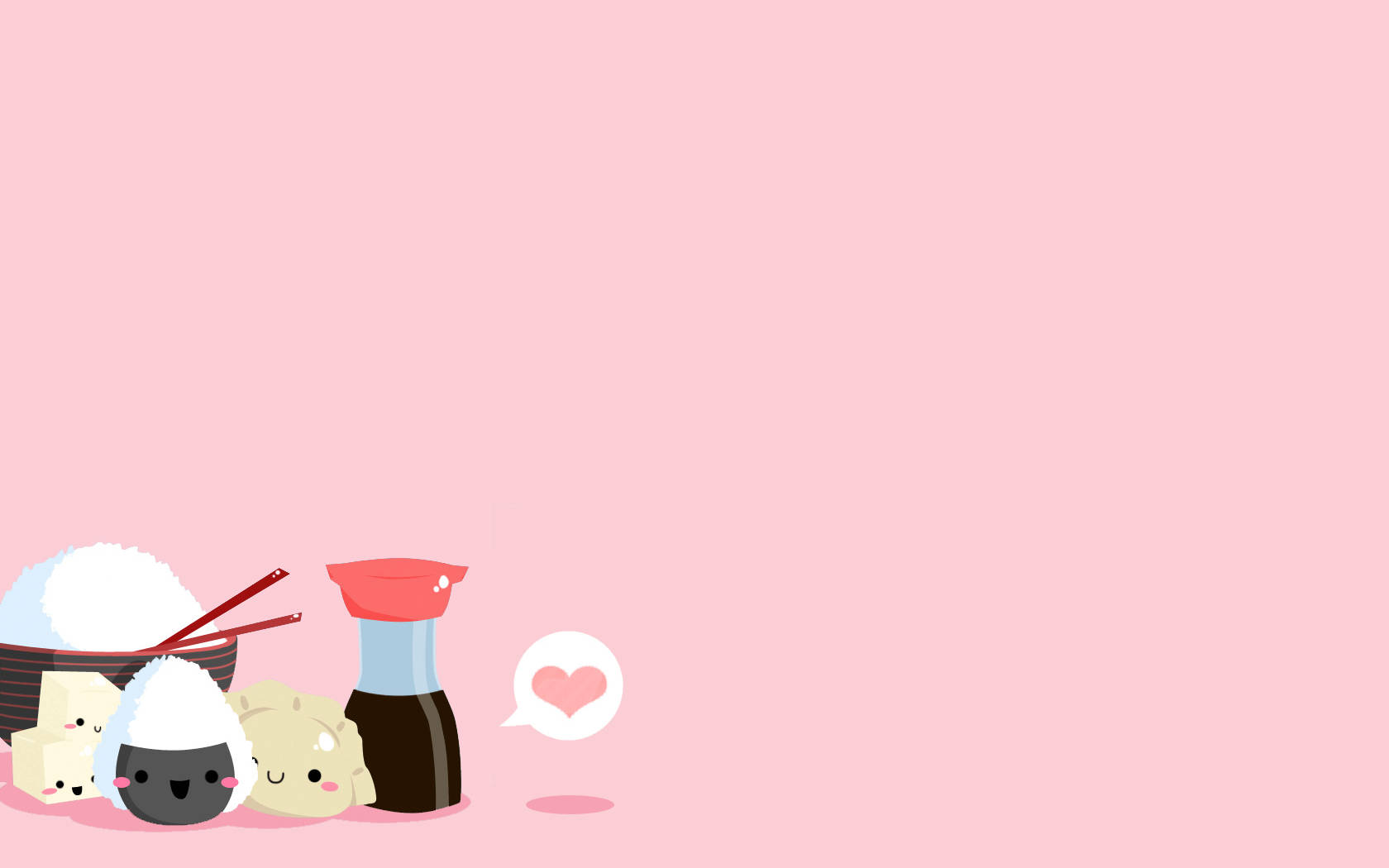 Cute Food And Condiments On Kawaii Pink Background Wallpaper