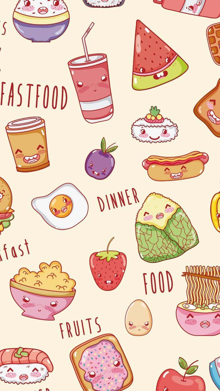 A Pattern Of Food And Drink Items Wallpaper