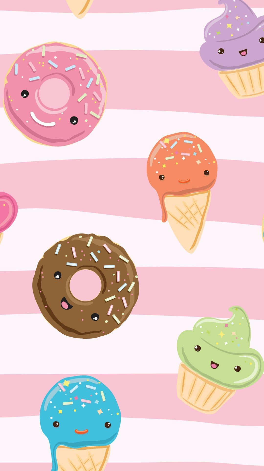 Et mønster af donuts og is ved stranden Wallpaper