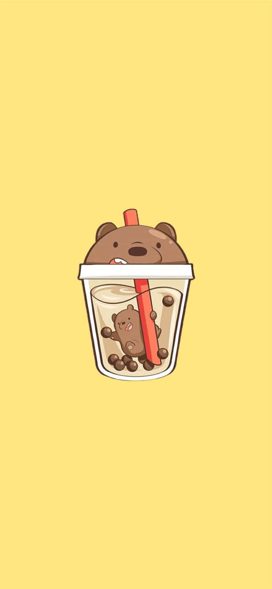 En tegnefilm bjørn i en kop med en sugerør Wallpaper