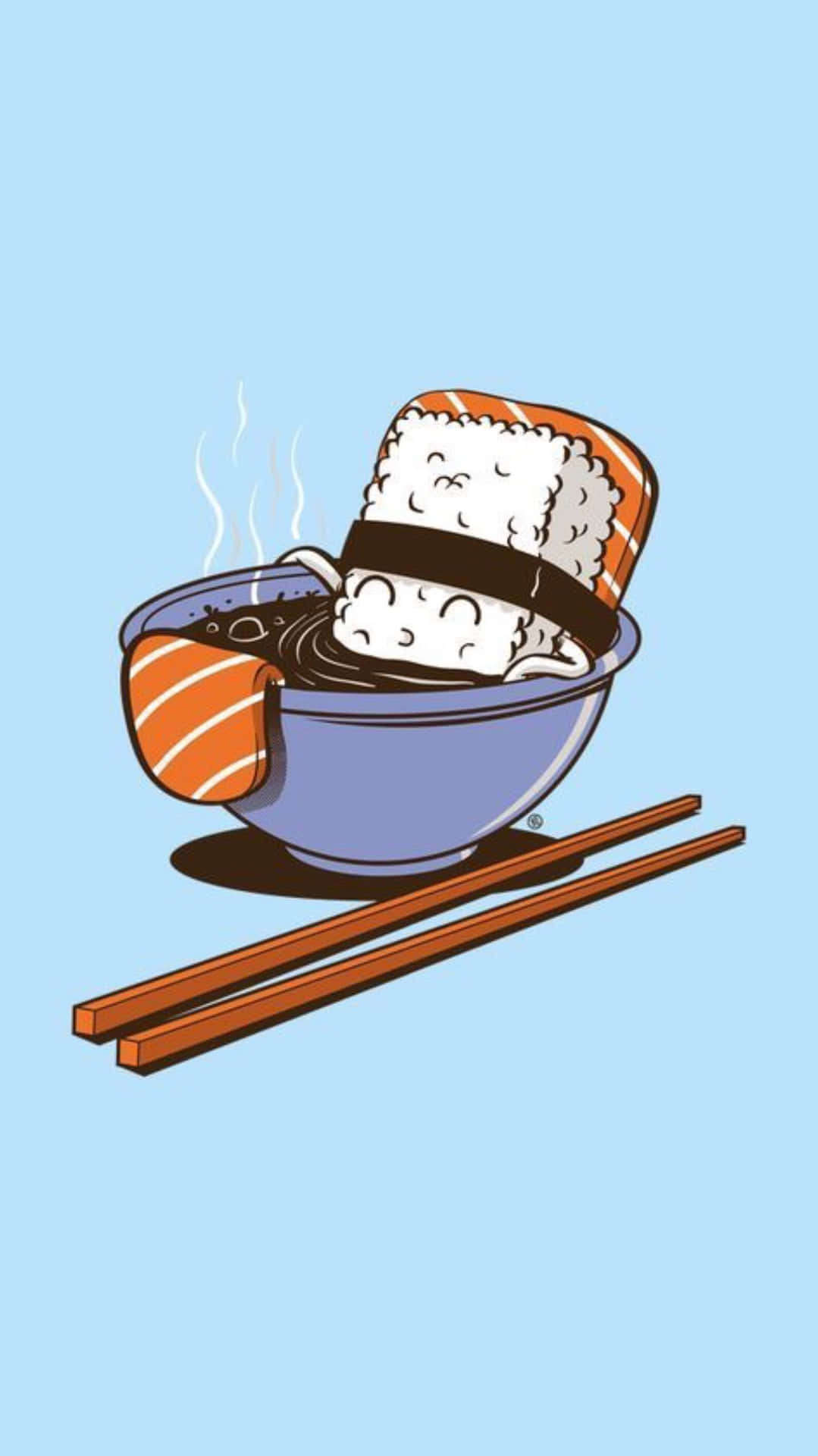 En skål med sushi med pinde og en skål med ris Wallpaper