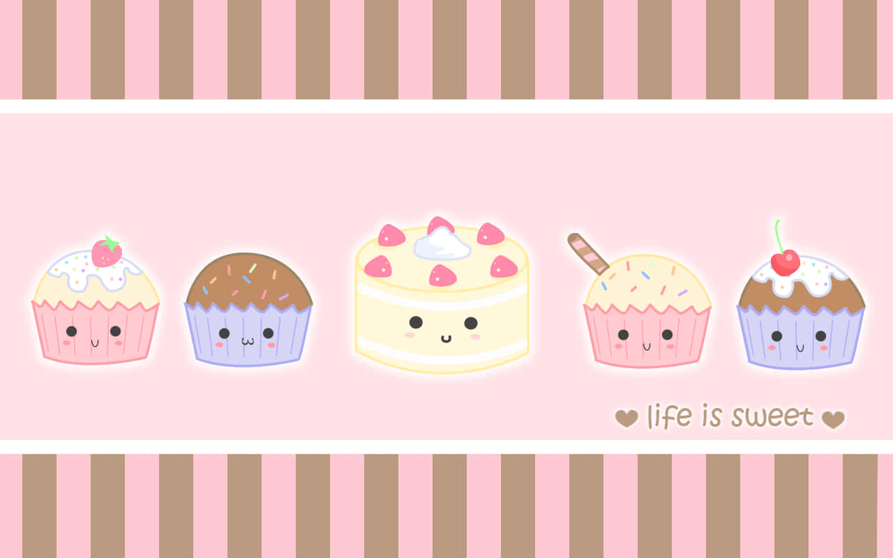 A Pink Background With Cupcakes And Cupcakes Wallpaper