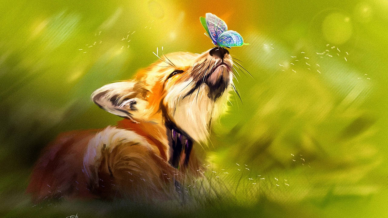 Cute Fox Digital Painting Wallpaper