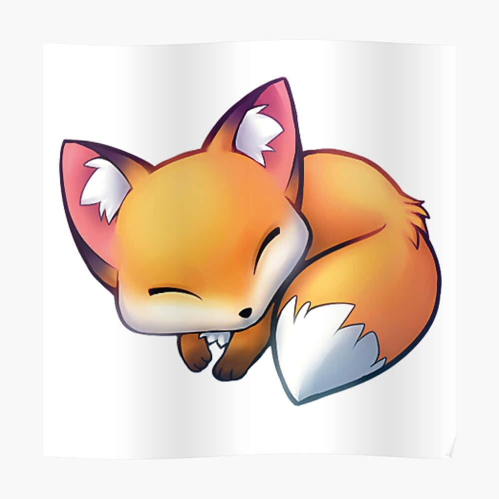 A Cute Fox Sleeping On A White Background Poster
