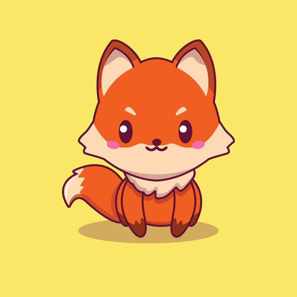 A Cute Fox With Big Eyes On A Yellow Background