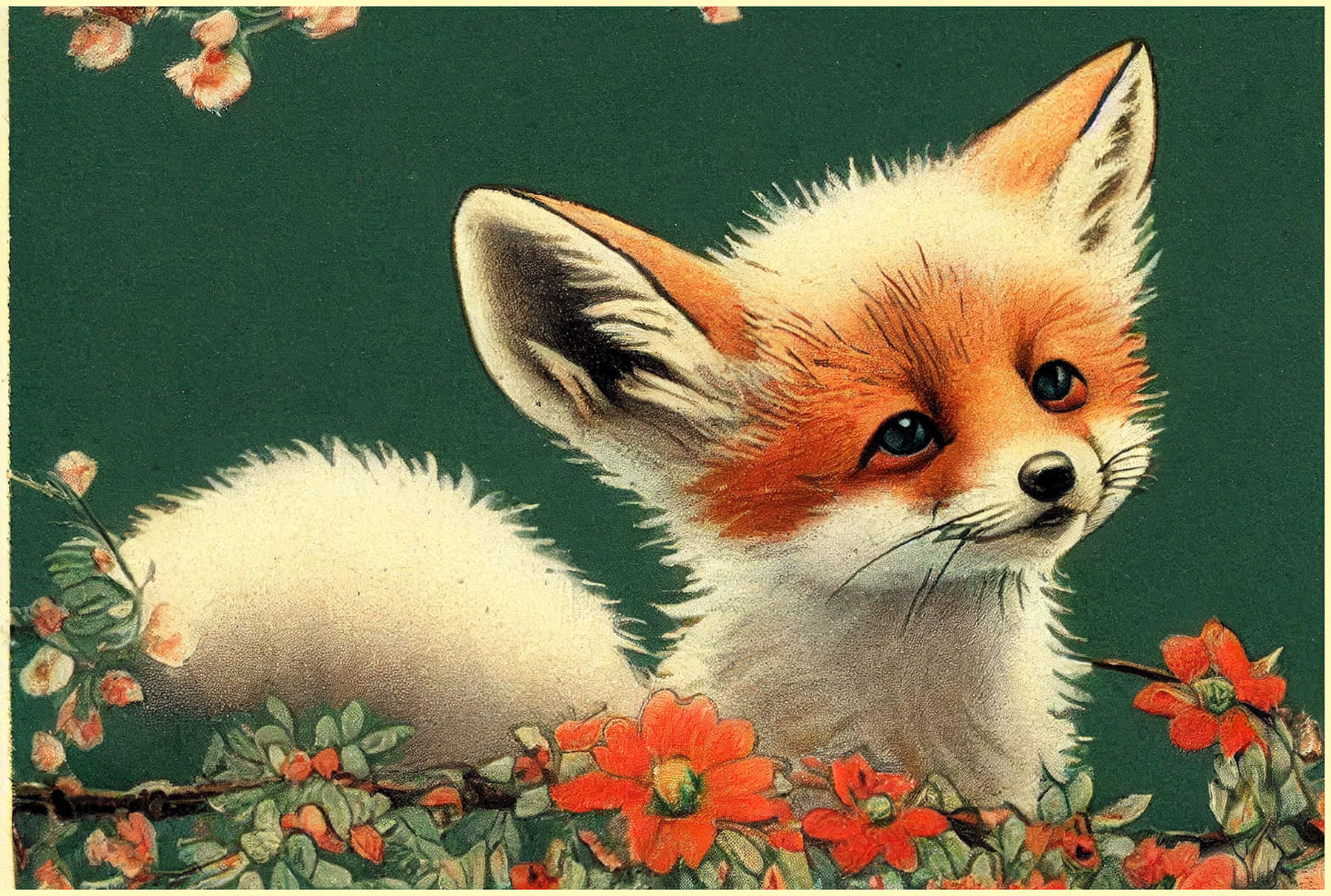 A Fox Is Sitting In A Flowering Tree