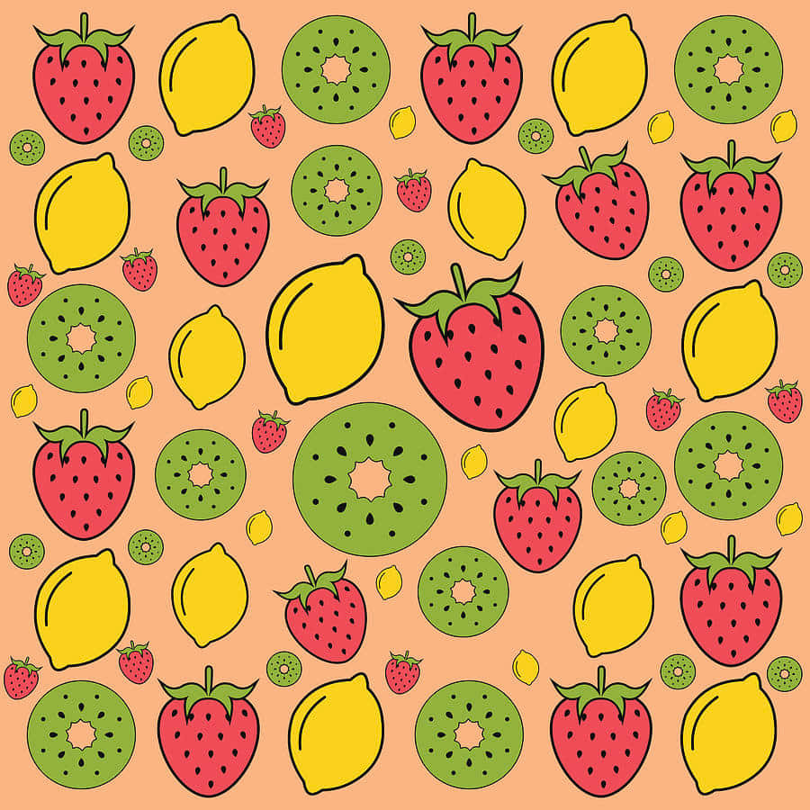 Cute Fruits Lemon Kiwi Strawberry Wallpaper