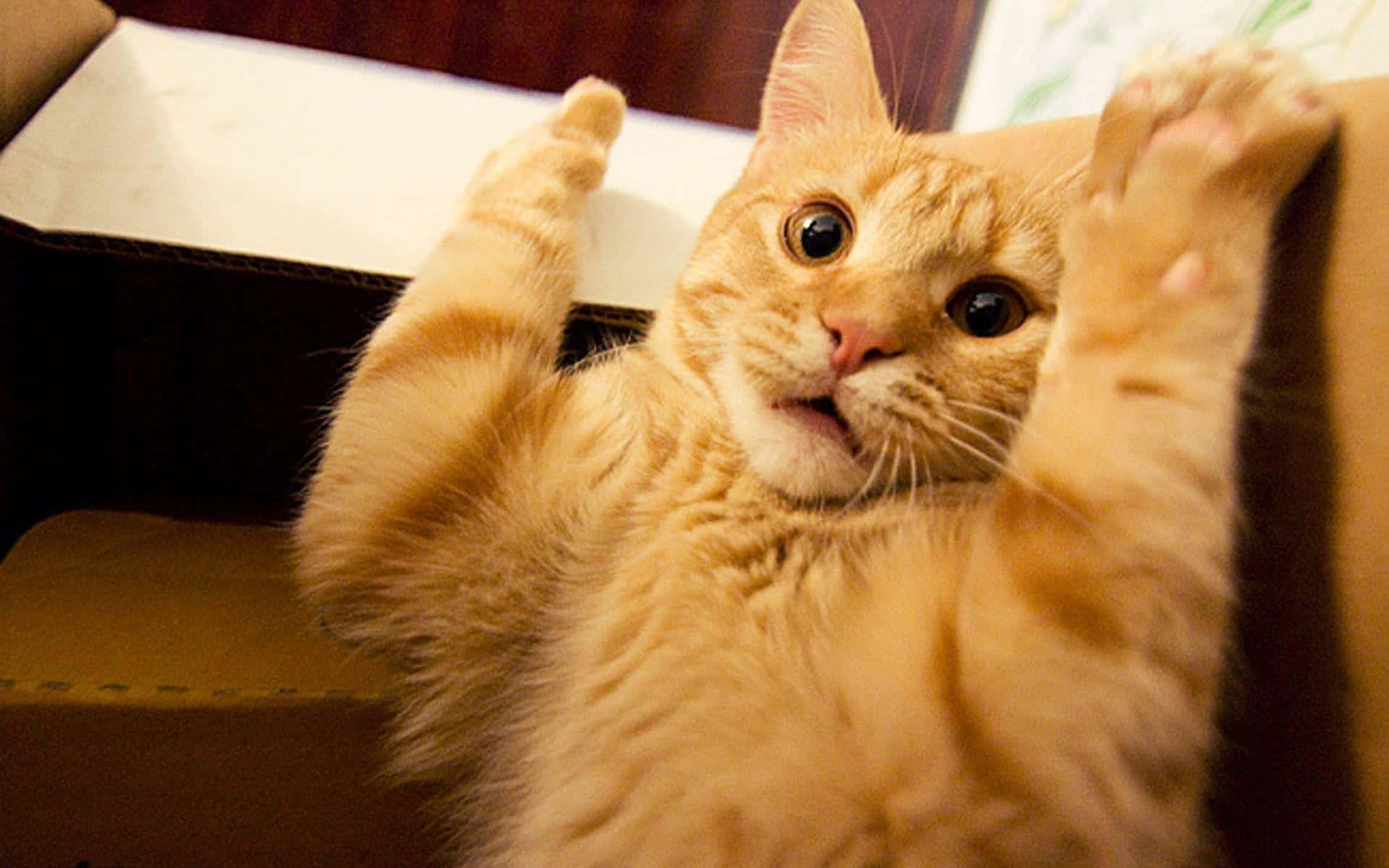 Cute Funny Cat Hands Up Scared Pictures