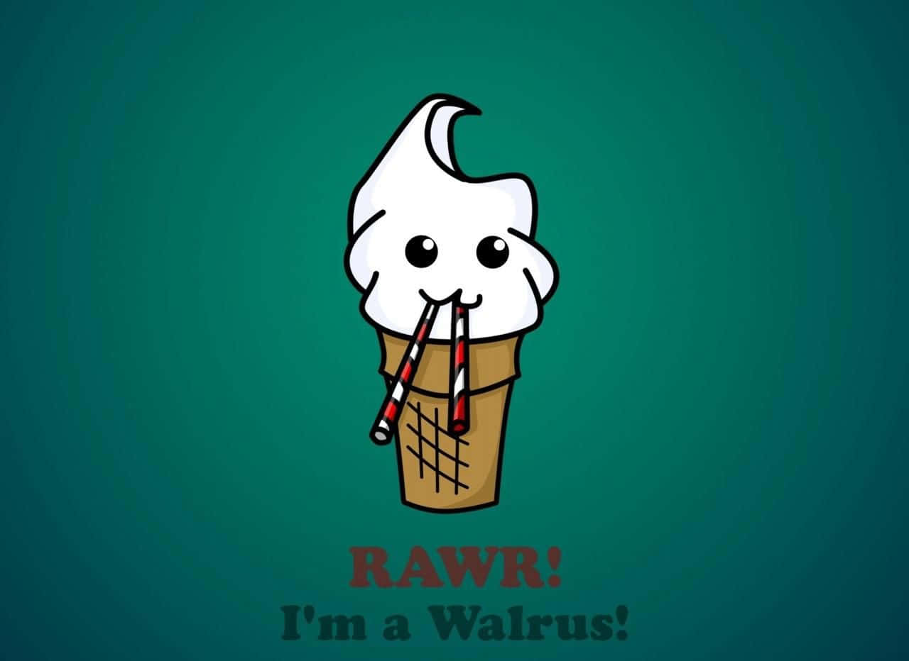 A Cartoon Ice Cream Cone With The Words Rawr I'm A Waurus Wallpaper