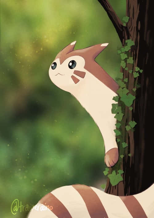 Cute Furret Poking Out From Behind A Tree Wallpaper