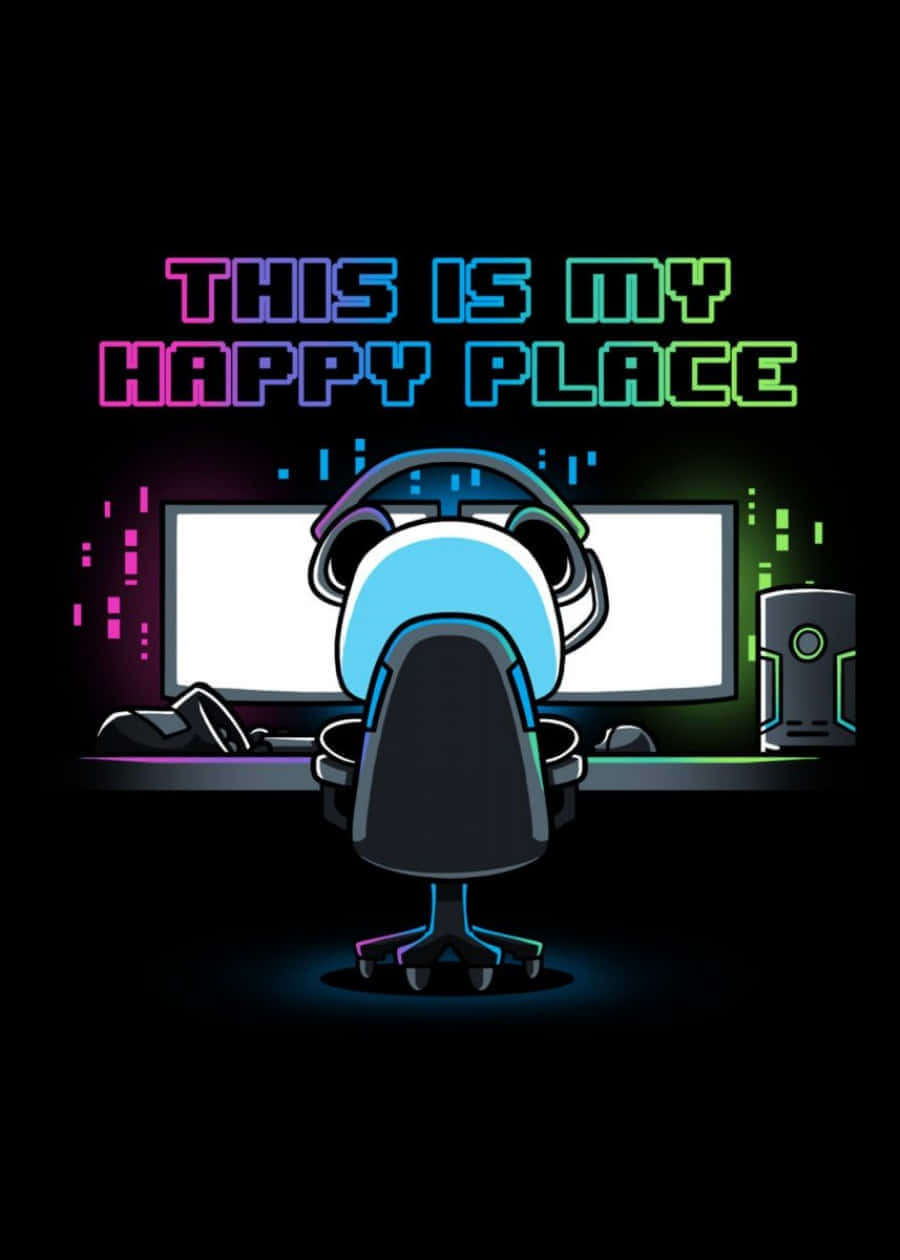 Cute Gamer Setup Happy Place Graphic Art Wallpaper