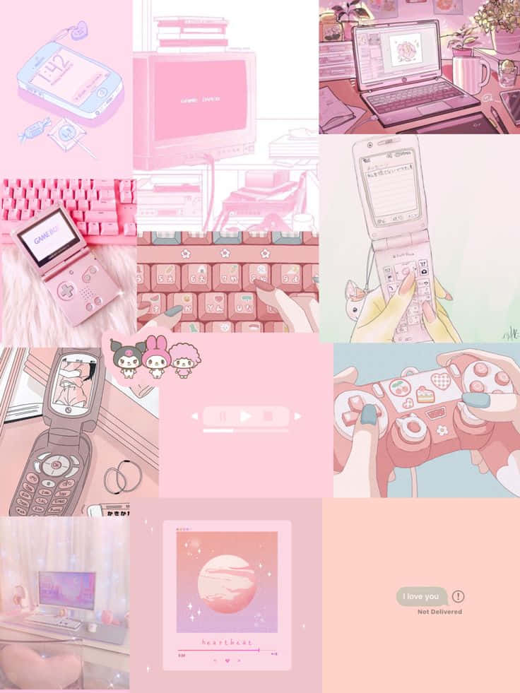Cute Gamer With Pink Aesthetic Collage Wallpaper