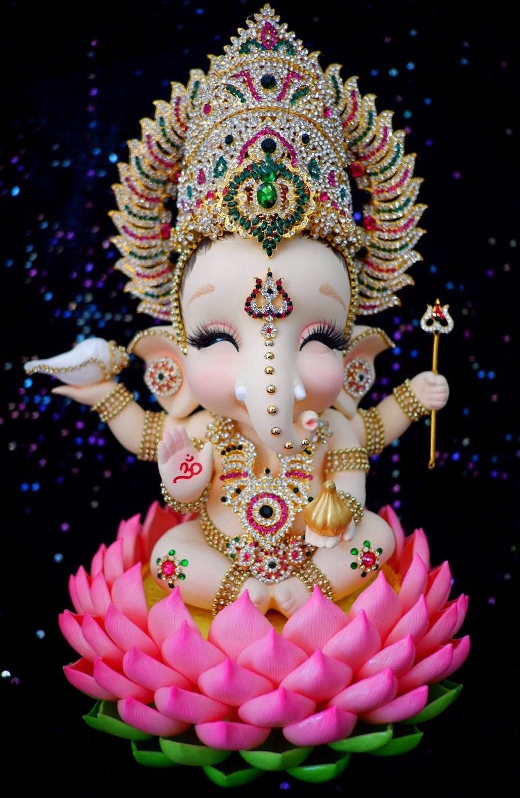 Cute Ganesha On Pink Lotus Wallpaper