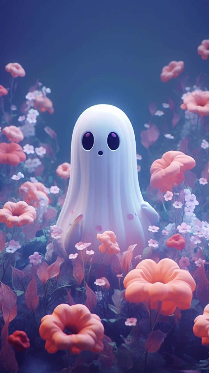 Cute Ghost Among Flowers Wallpaper