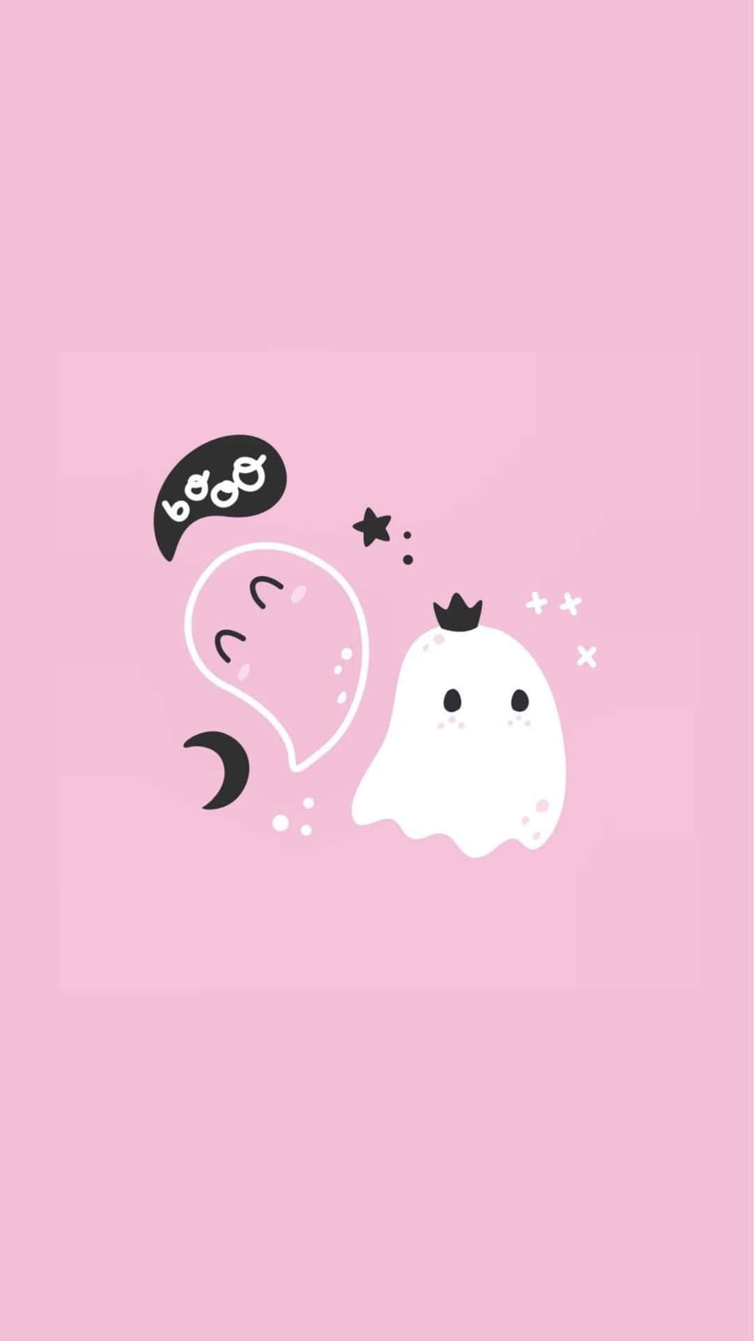 Cute Ghost And Speech Bubble Pink Background Wallpaper