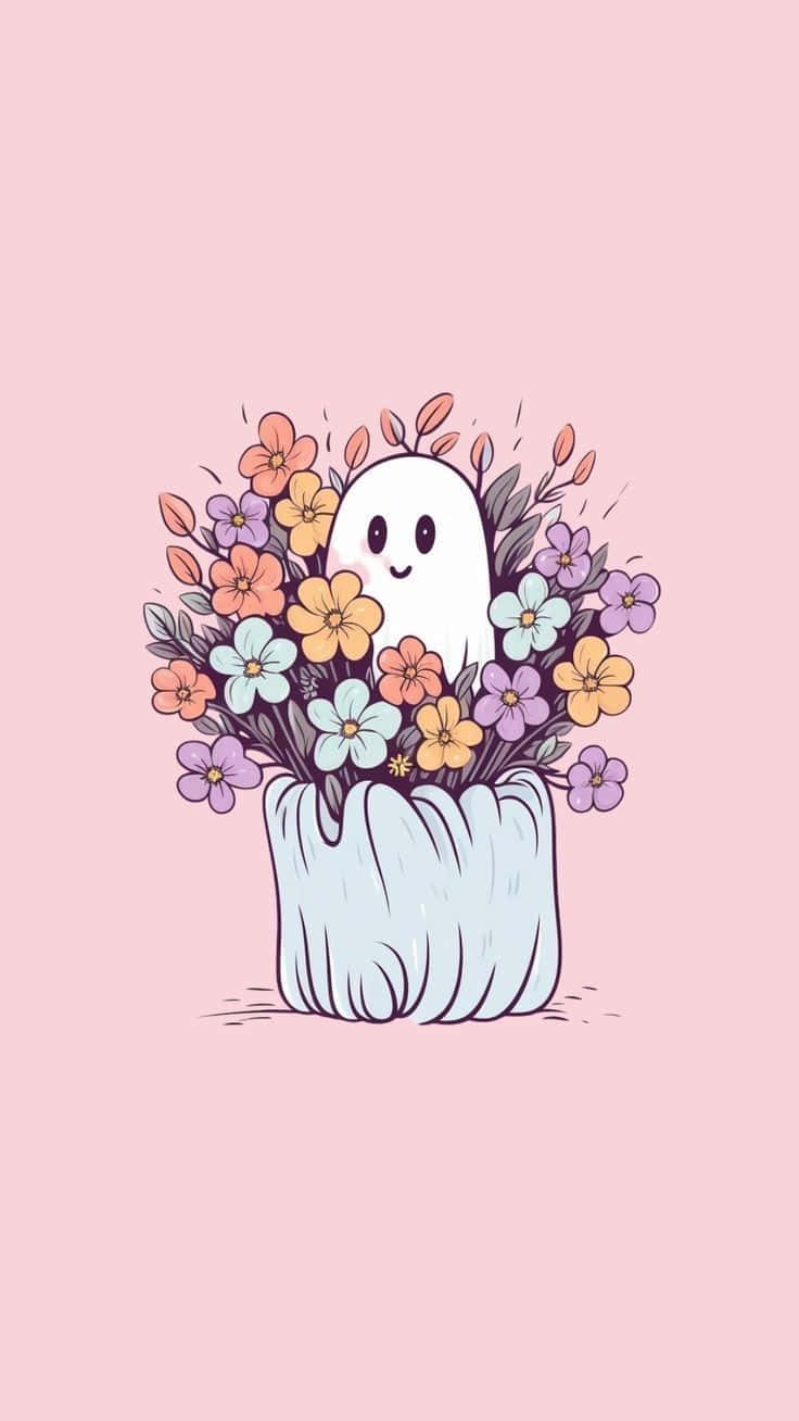 Cute Ghost Floral Pumpkin Wallpaper
