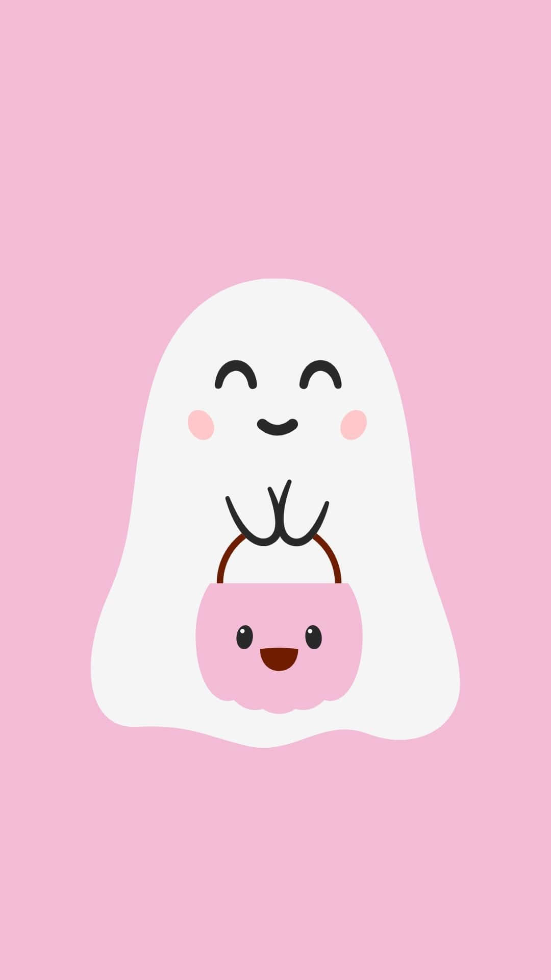 Cute Ghost Holding Pumpkin Basket Wallpaper