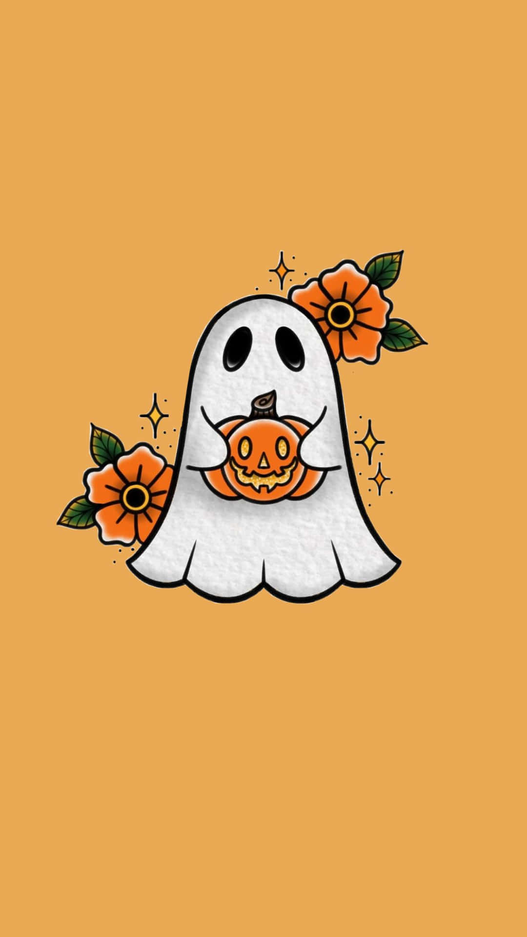 Cute Ghost Holding Pumpkin Illustration Wallpaper