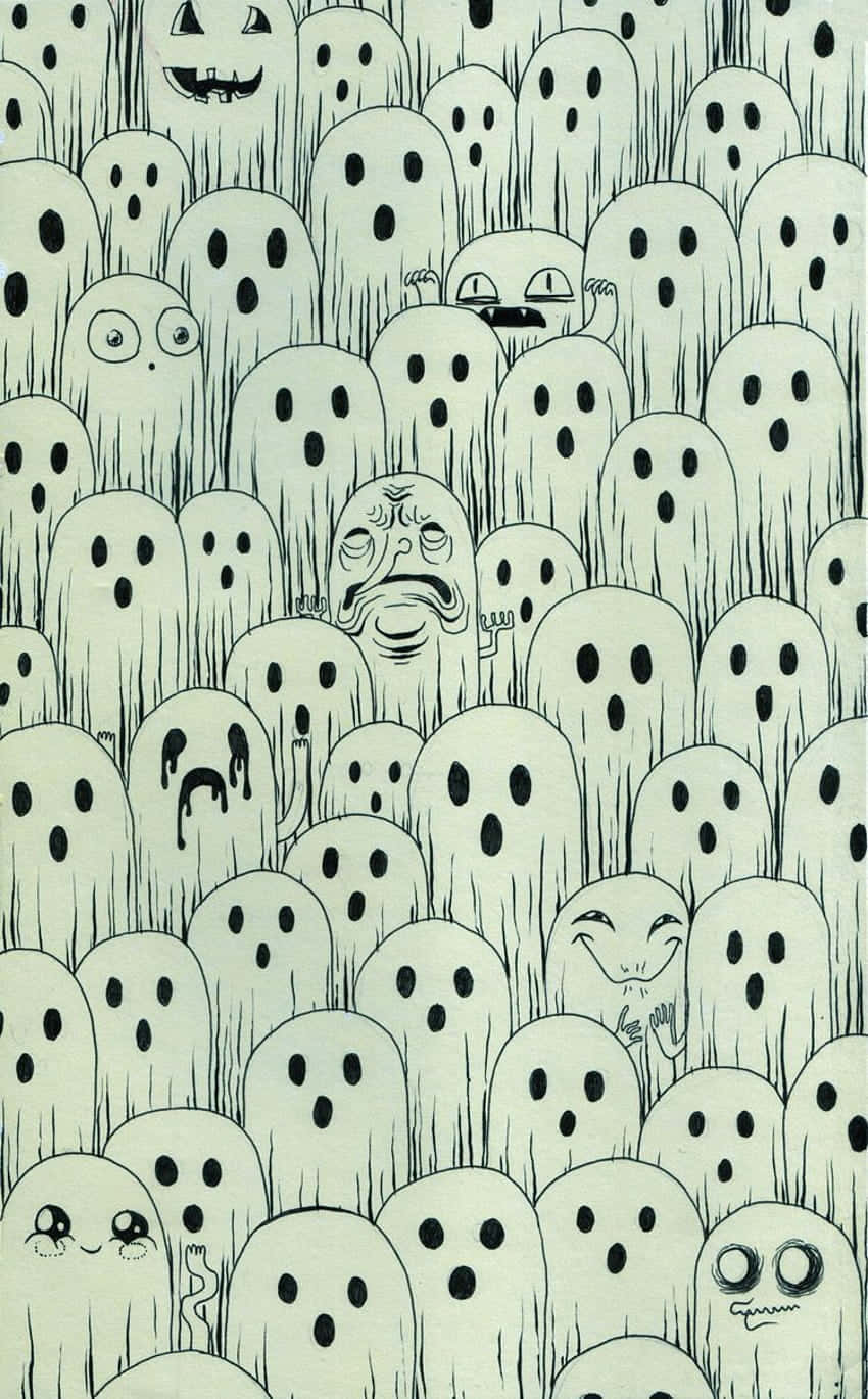 Halloween wallpaper cute ghost in black background Stock Vector  Adobe  Stock