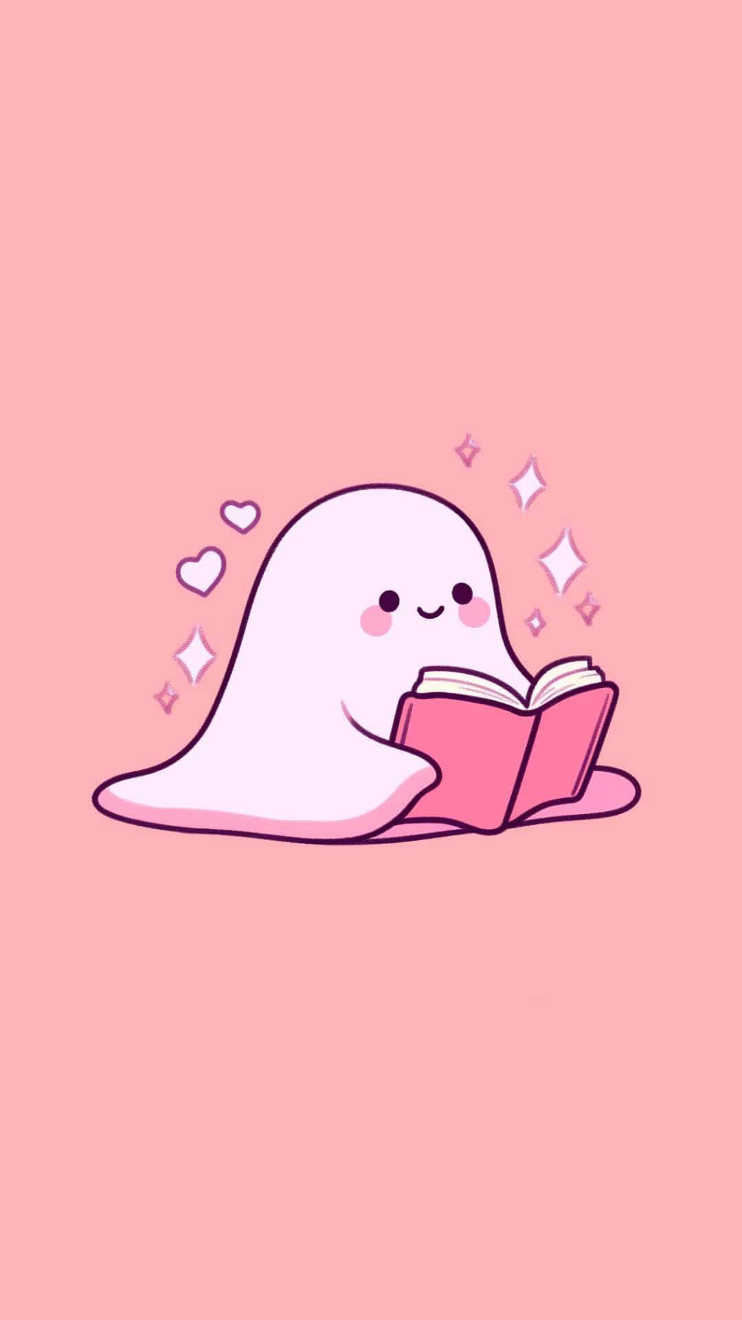 Cute Ghost Reading Book Wallpaper