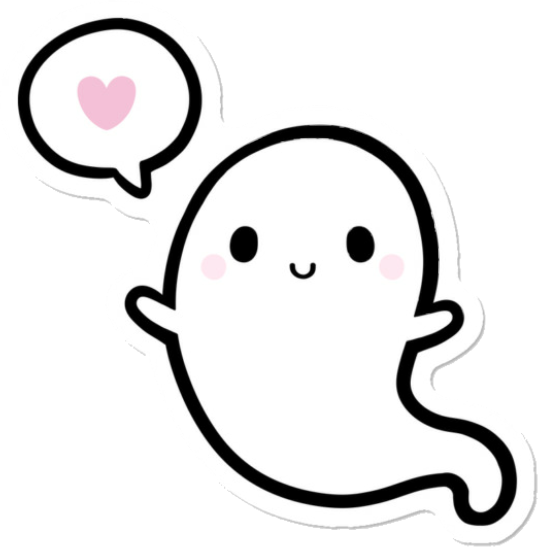Cute Ghost With Heart Bubble Sticker PNG