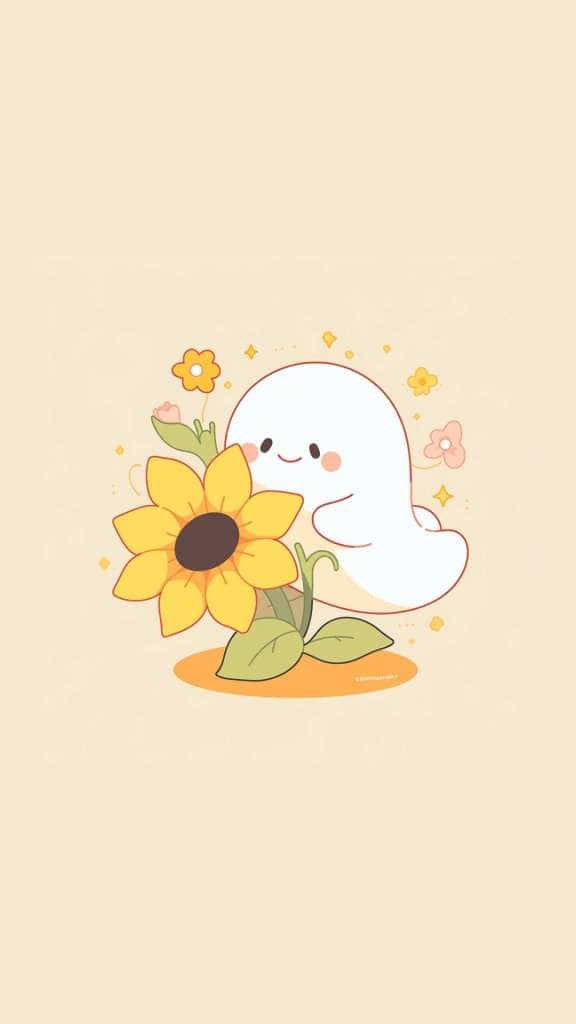 Cute Ghost With Sunflower Wallpaper
