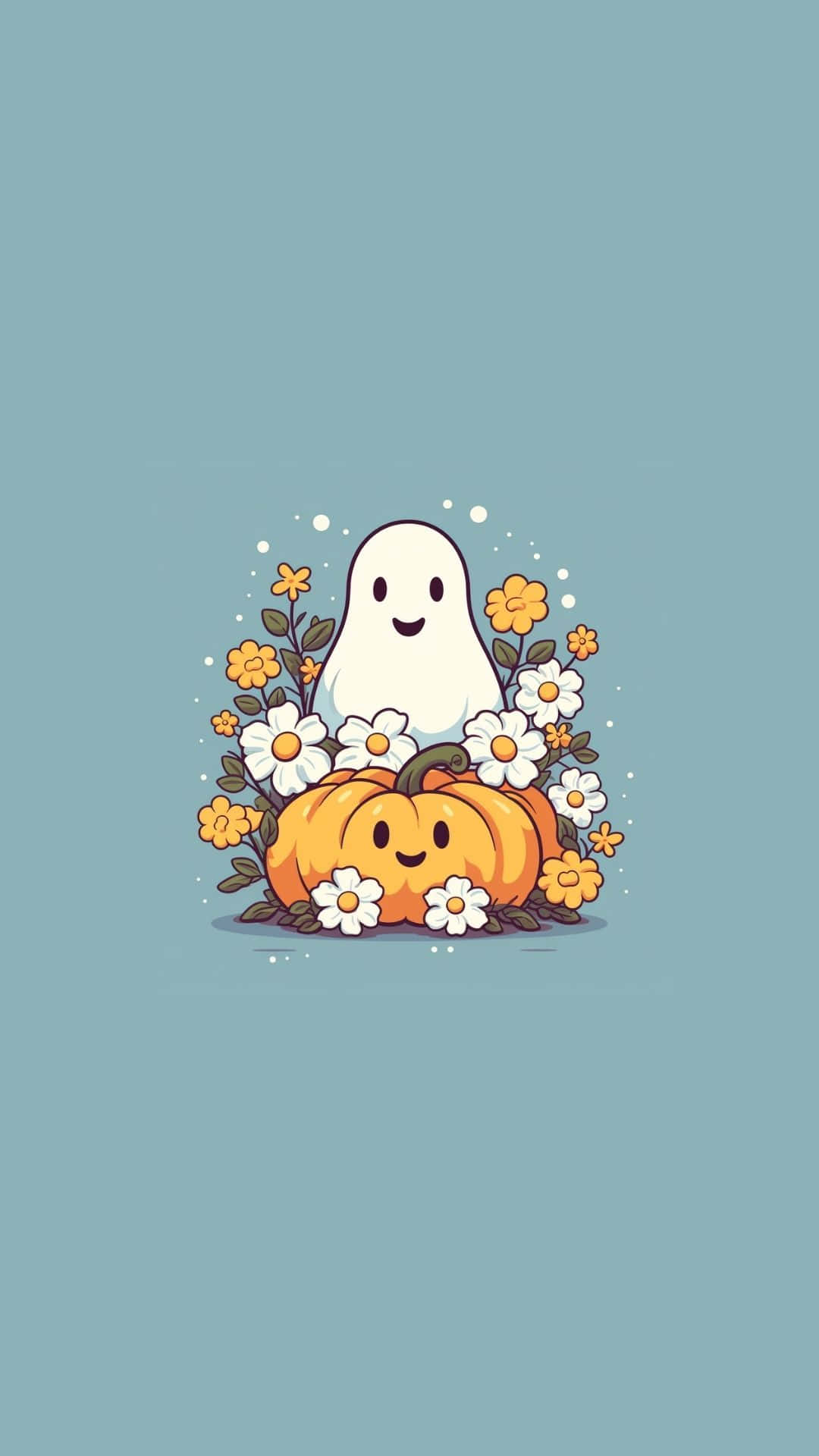 Cute Ghostand Pumpkin Illustration Wallpaper