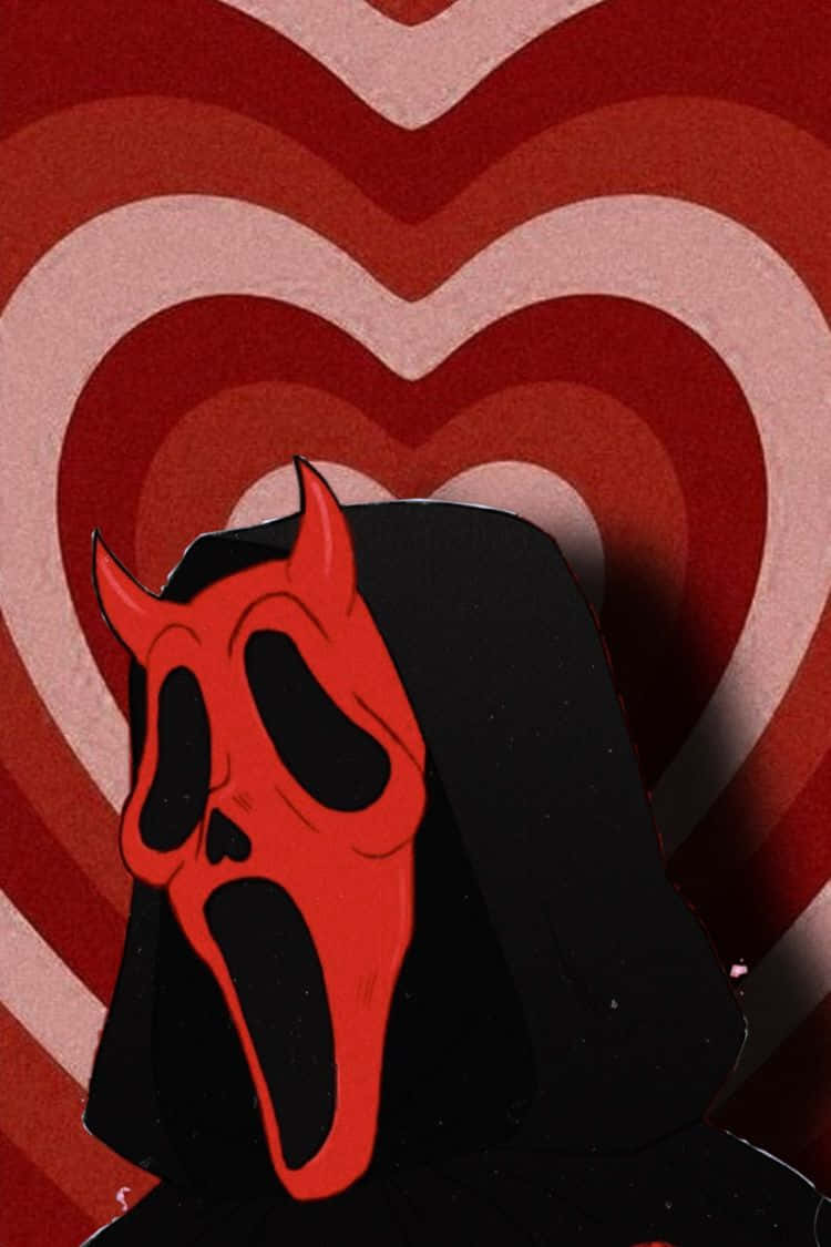Søde Ghostface i rød hjerte baggrund smilende op på dig Wallpaper